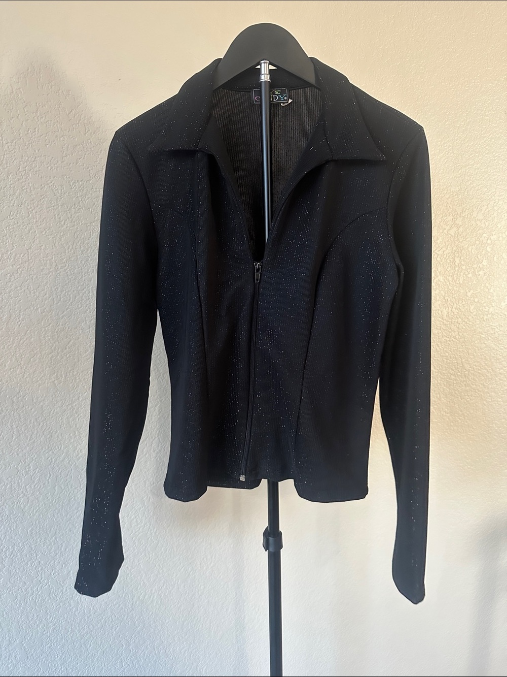 Vintage 90s “Eye Candy” Black Sparkle Zip-Front Women's Jacket